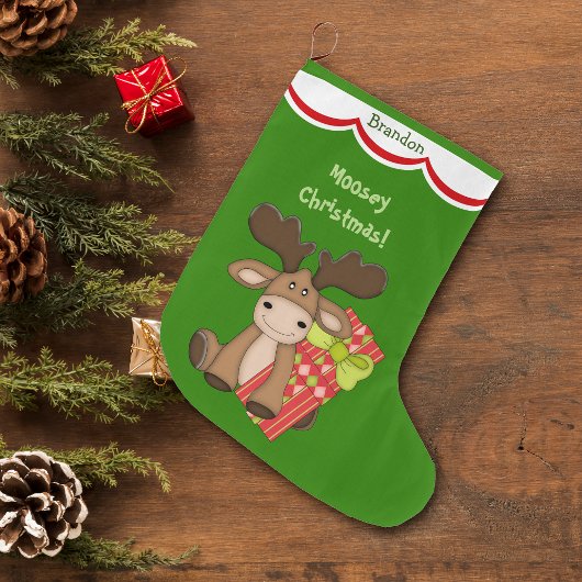 Schattige Moosey Christmas Gepersonaliseerd Grote Kerstsok