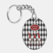 Schattige Mopshond Kabouters Buffalo Plaid Sleutelhanger (Voorkant Links)