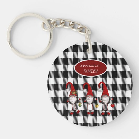 Schattige Mopshond Kabouters Buffalo Plaid Sleutelhanger (Voorkant)