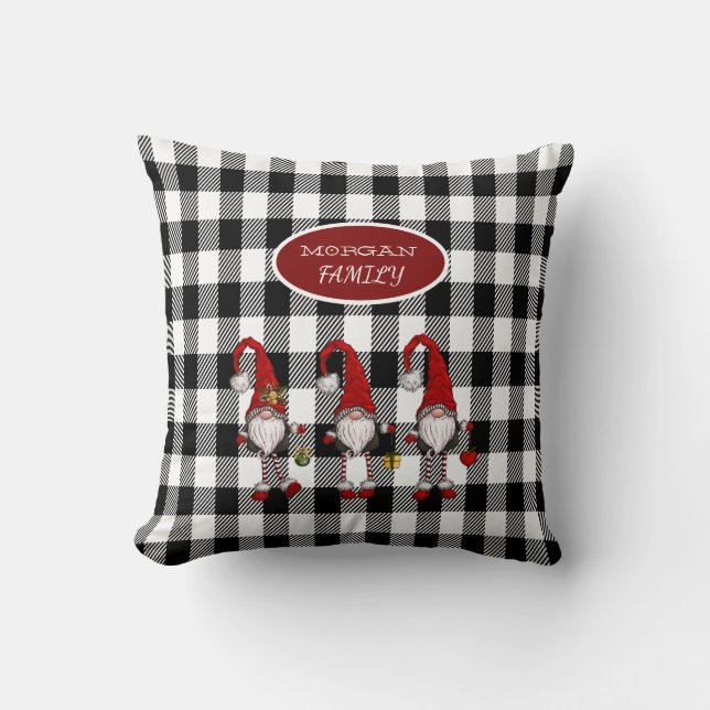 Schattige Mopshondjes Buffalo Plaid Kussen (Voorkant)