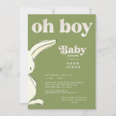 Schattige Moss Green Oh Boy Rabbit Baby shower Kaart (Voorkant)