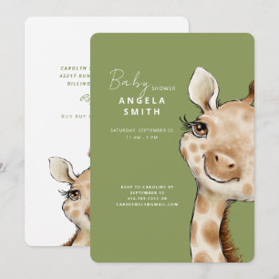 Schattige Moss Groene Baby Giraffe Baby shower Kaart