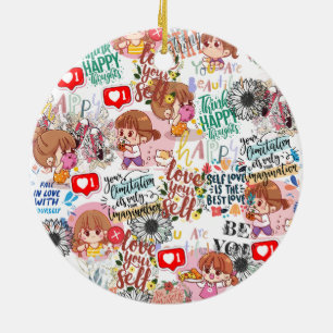 Schattige Motivatie – Positieve Quote Kawaii Keramisch Ornament