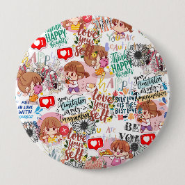 Schattige Motivatie – Positieve Quote Kawaii Ronde Button 4,0 Cm