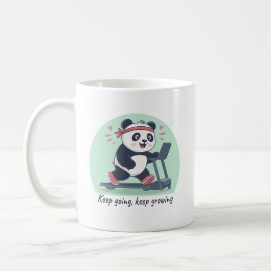 Schattige Motiverende Panda op Loopband Koffiemok (Links)