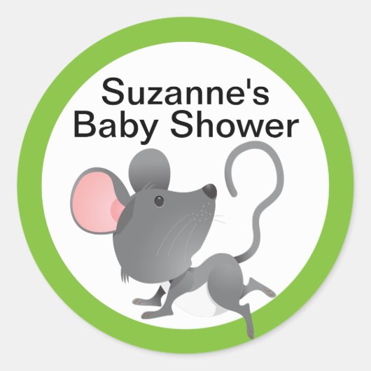 Schattige Mouse Baby shower in blauw Ronde Sticker (Voorkant)