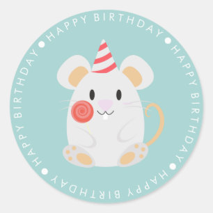 Schattige Mouse Happy Birthday Ronde Sticker