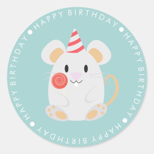 Schattige Mouse Happy Birthday Ronde Sticker (Voorkant)