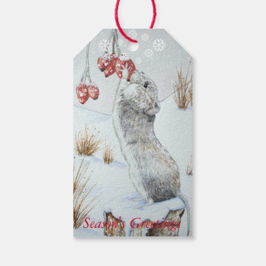 Schattige Mouse Sneeuwscène Wildlife Kerstmis Cadeaulabel (Achterkant)