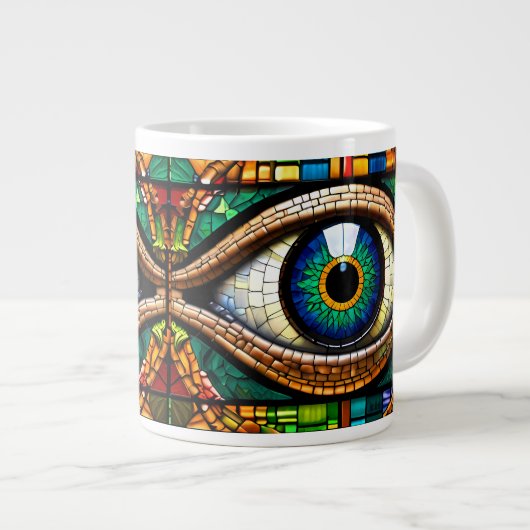 Schattige Mozaïek Glas in lood Oogontwerp Blauw &  Grote Koffiekop (Voorkant rechts)