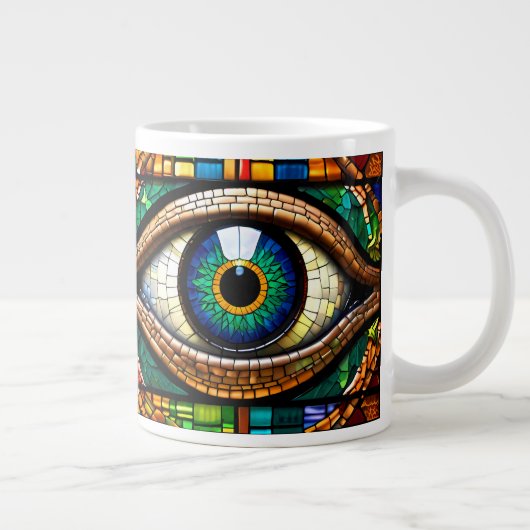 Schattige Mozaïek Glas in lood Oogontwerp Blauw &  Grote Koffiekop (Rechts)