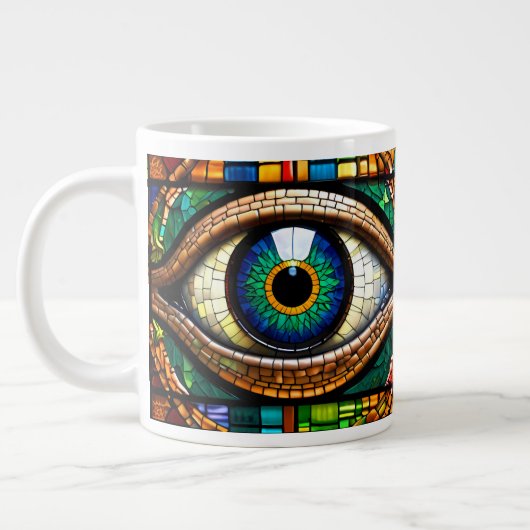 Schattige Mozaïek Glas in lood Oogontwerp Blauw &  Grote Koffiekop (Links)