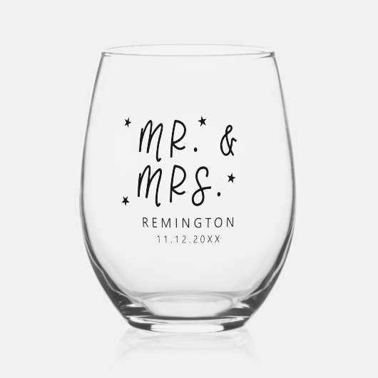 Schattige Mr en Mrs Pas getrouwd Wijnglas Zonder Voet (Voorkant)