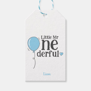 Schattige Mr. Onederful Blue Balloon Custom Cadeaulabel