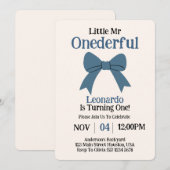 Schattige Mr. Onederful Blue Bow Boy 1e Verjaardag Kaart (Voorkant / Achterkant)