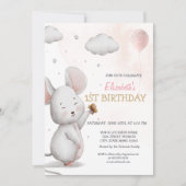 Schattige muis ballon gestreept op geboortedag kaart (Voorkant)