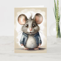 Schattige Muis Blauwe Jas Portret Lege Wenskaart