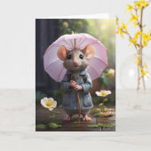 Schattige Muis Daisy Flowers Illustratie Blank Kaart (Gele Bloem)