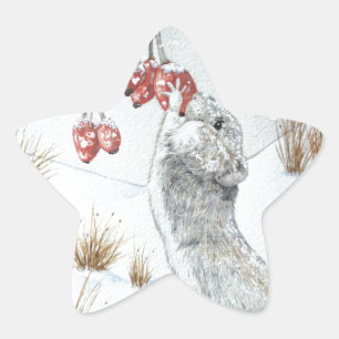 schattige muis die bessen sneeuwt op kerst ster sticker