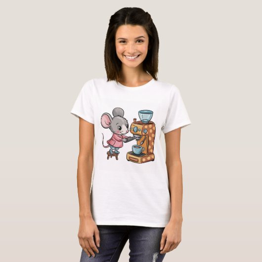Schattige muis die koffie zet t-shirt (Voorkant volledig)