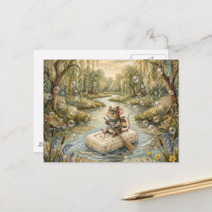 Schattige muis die op zeep de rivier af drijft briefkaart