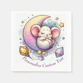 Schattige Muis die Slaapt op een Halve Maan Baby S Servet