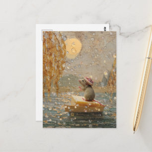 Schattige Muis Drijft op een Zeepboot Stroomafwaar Briefkaart