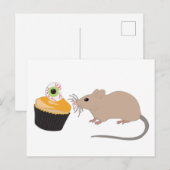 Schattige Muis Eet Halloween Oogbal Cupcake Briefkaart (Voorkant / Achterkant)