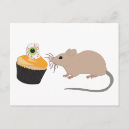 Schattige Muis Eet Halloween Oogbal Cupcake Briefkaart