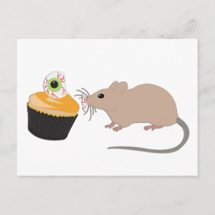 Schattige Muis Eet Halloween Oogbal Cupcake Briefkaart