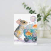 Schattige muis en goudvis briefkaart (Staand voorkant)