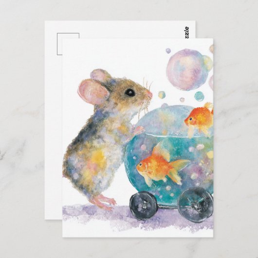 Schattige muis en goudvis briefkaart (Voorkant / Achterkant)