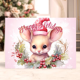 Schattige Muis en Hulst Prettig Kerstfeest Feestdagen Kaart