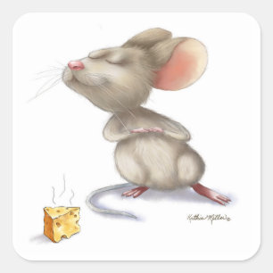 Schattige Muis en Kaas Cartoon Vierkante Sticker