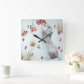 schattige muis en rode bessen sneeuwscène in wild vierkante klok (Huis)