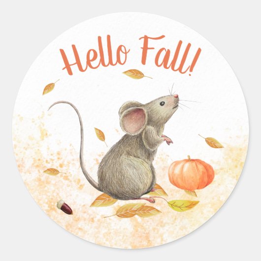 Schattige Muis Herfst Ronde Sticker (Voorkant)
