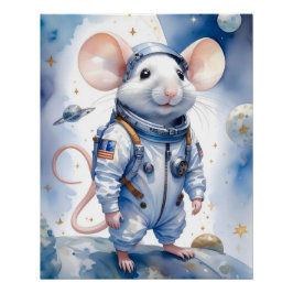 Schattige muis in astronautenpak in de ruimte perfect poster
