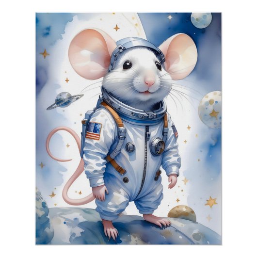 Schattige muis in astronautenpak in de ruimte perfect poster (Voorkant)