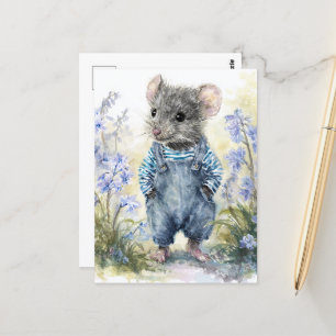 Schattige muis in denim briefkaart