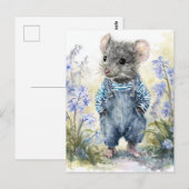 Schattige muis in denim briefkaart (Voorkant / Achterkant)