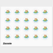 Schattige Muis in een Blad Boot Aangepaste Naam Ronde Sticker (Vel)