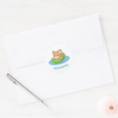 Schattige Muis in een Blad Boot Aangepaste Naam Ronde Sticker (Envelop)