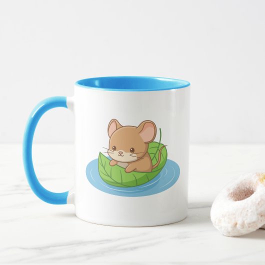 Schattige Muis in een Blad Boot Mok (Met donut)