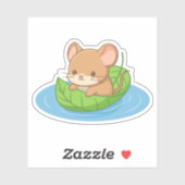 Schattige Muis in een Blad Boot Sticker (Vel)
