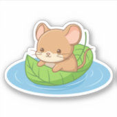 Schattige Muis in een Blad Boot Sticker (Voorkant)