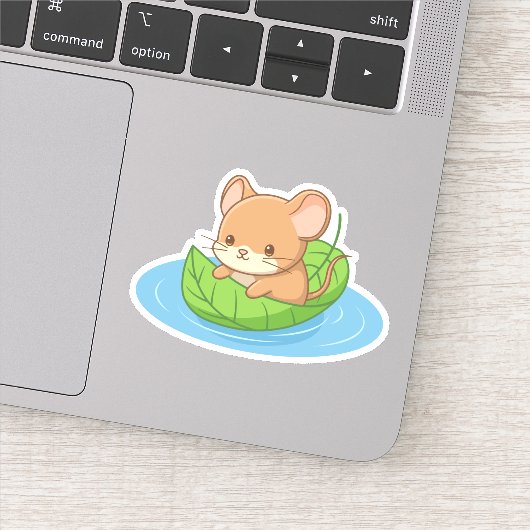 Schattige Muis in een Blad Boot Sticker (Detail)