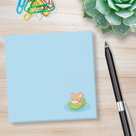Schattige muis in een bladboot blauw post-it® notes