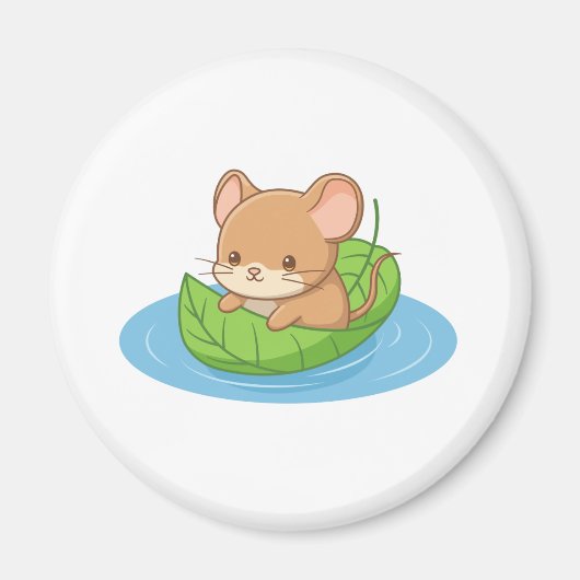 Schattige muis in een bladboot magneet (Voorkant)