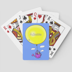 Schattige muis in gieter met ballon cartoon pokerkaarten
