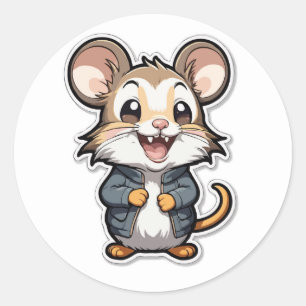 Schattige muis in jas Cartoon ontwerp Ronde Sticker